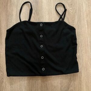 Me to We Black Crop Top with Button Accents
